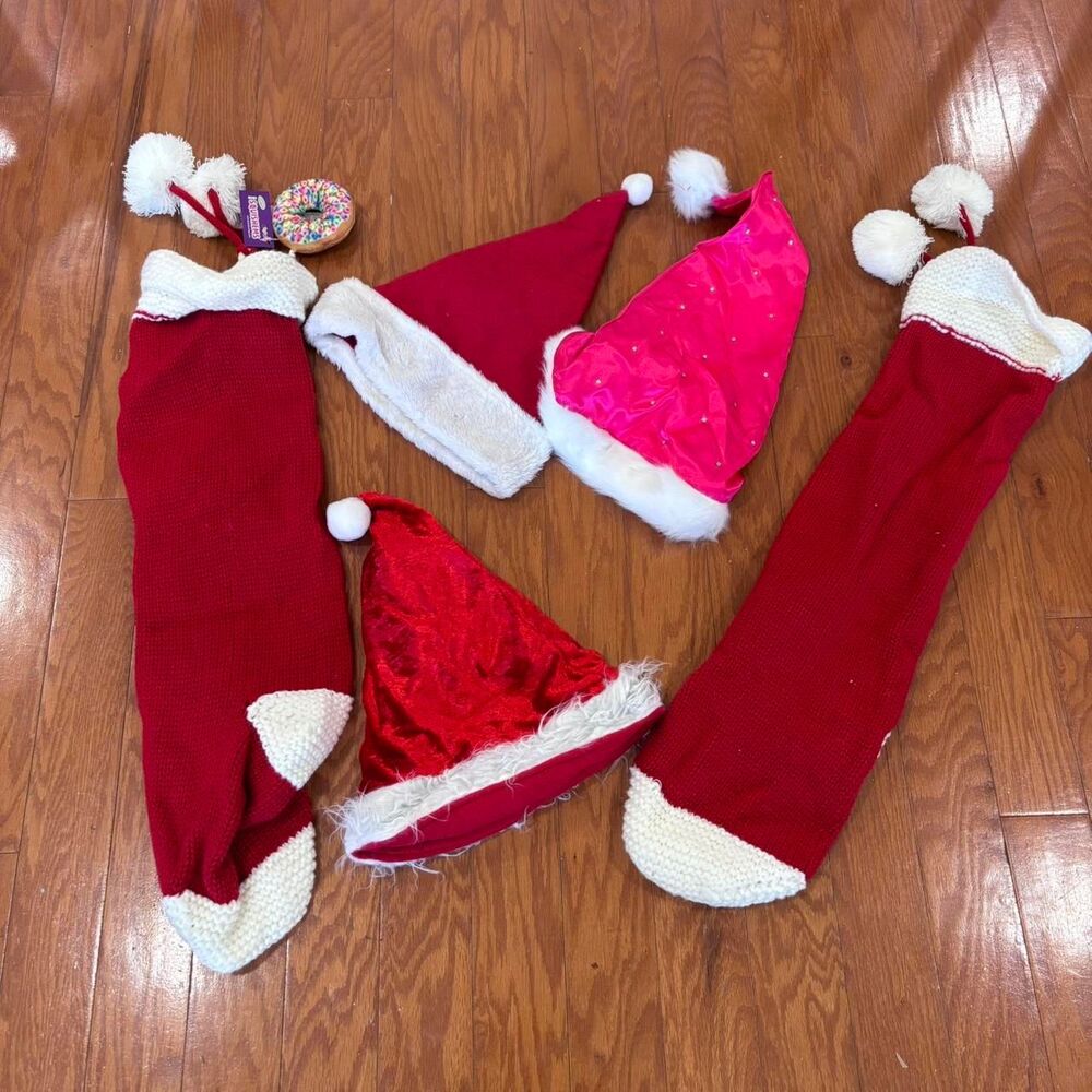VINTAGE Christmas Stocking Bundle 5 Velvet Needlepoint Holiday Decor Set B12